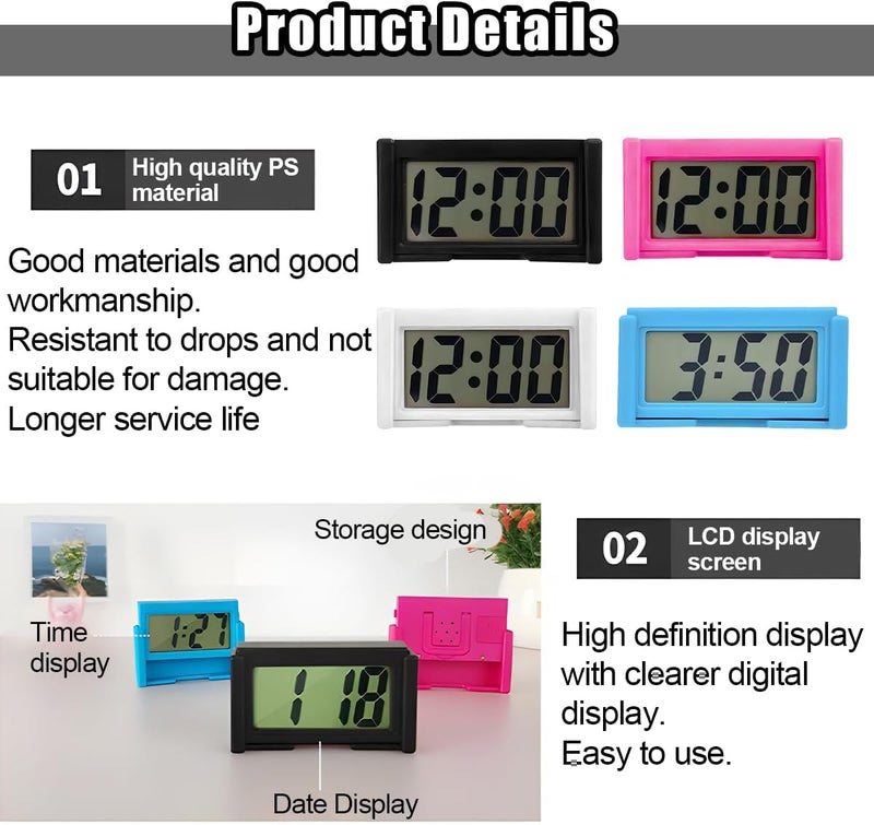 Sandfren 3PCS Mini Car Dashboard Digital Clocks, Small Self-Adhesive Bracket Vehicle Air Vent Electronic Watch with Clear LCD Screen Time & Day Display, Automotive Clock, Universal Fit (Black) - Image 5